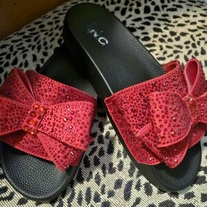 Red Sparkle Inc summer slip on sandals